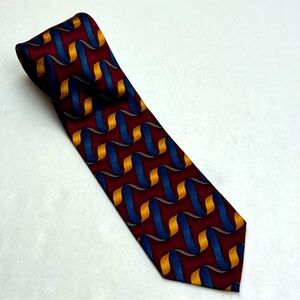 J.Z.‎ Richards 100% Silk Mens Burgundy Blue Yellow Ribbon Pattern Tie Classic